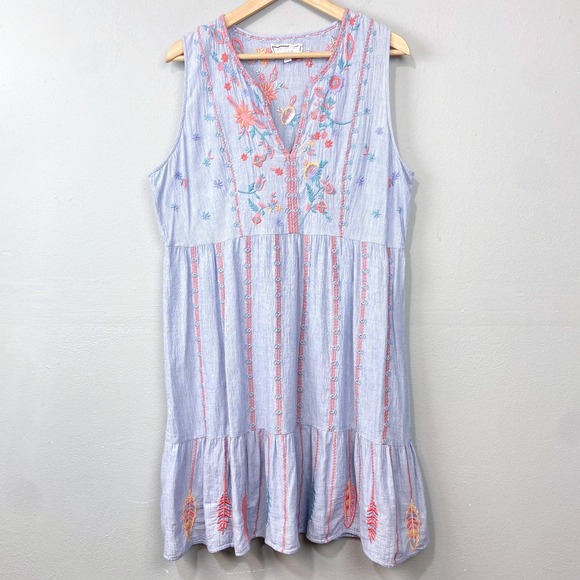 Johnny Was Dresses & Skirts - Johnny Was Workshop Dress Womens Size M Bereginia Embroidered Tank Blue Boho